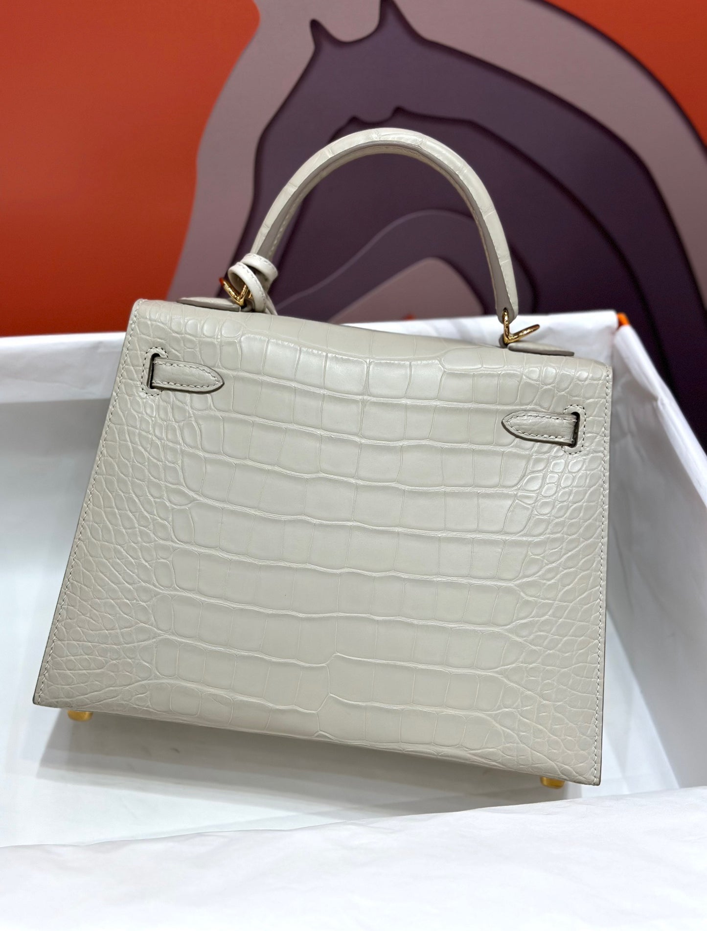 Hermes Kelly 25 Crocodile Leather Beige With Gold Hardware