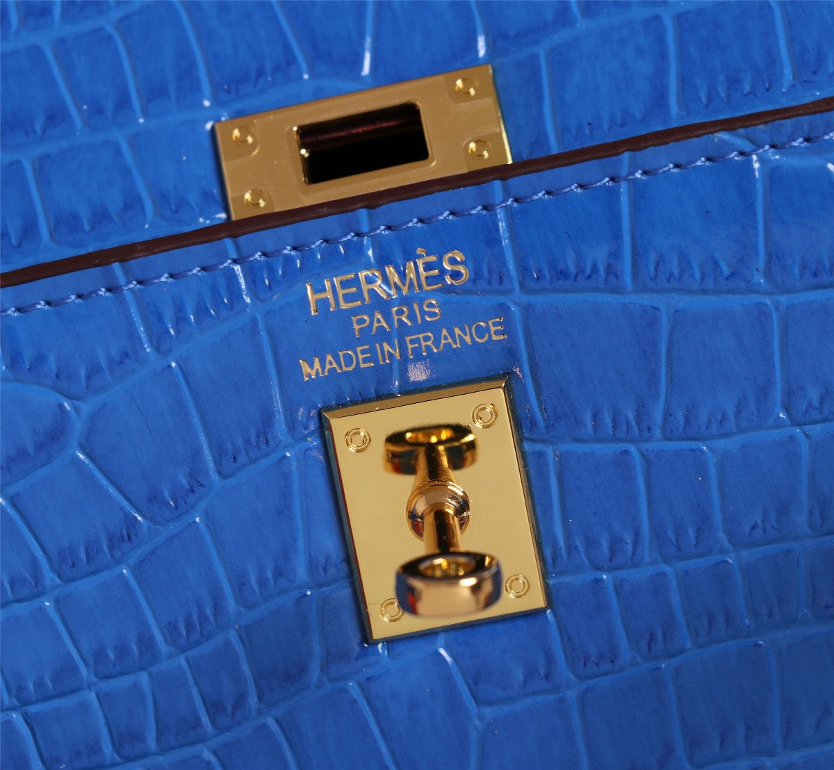 Hermes Kelly 25 Crocodile Leather Blue With Gold Hardware