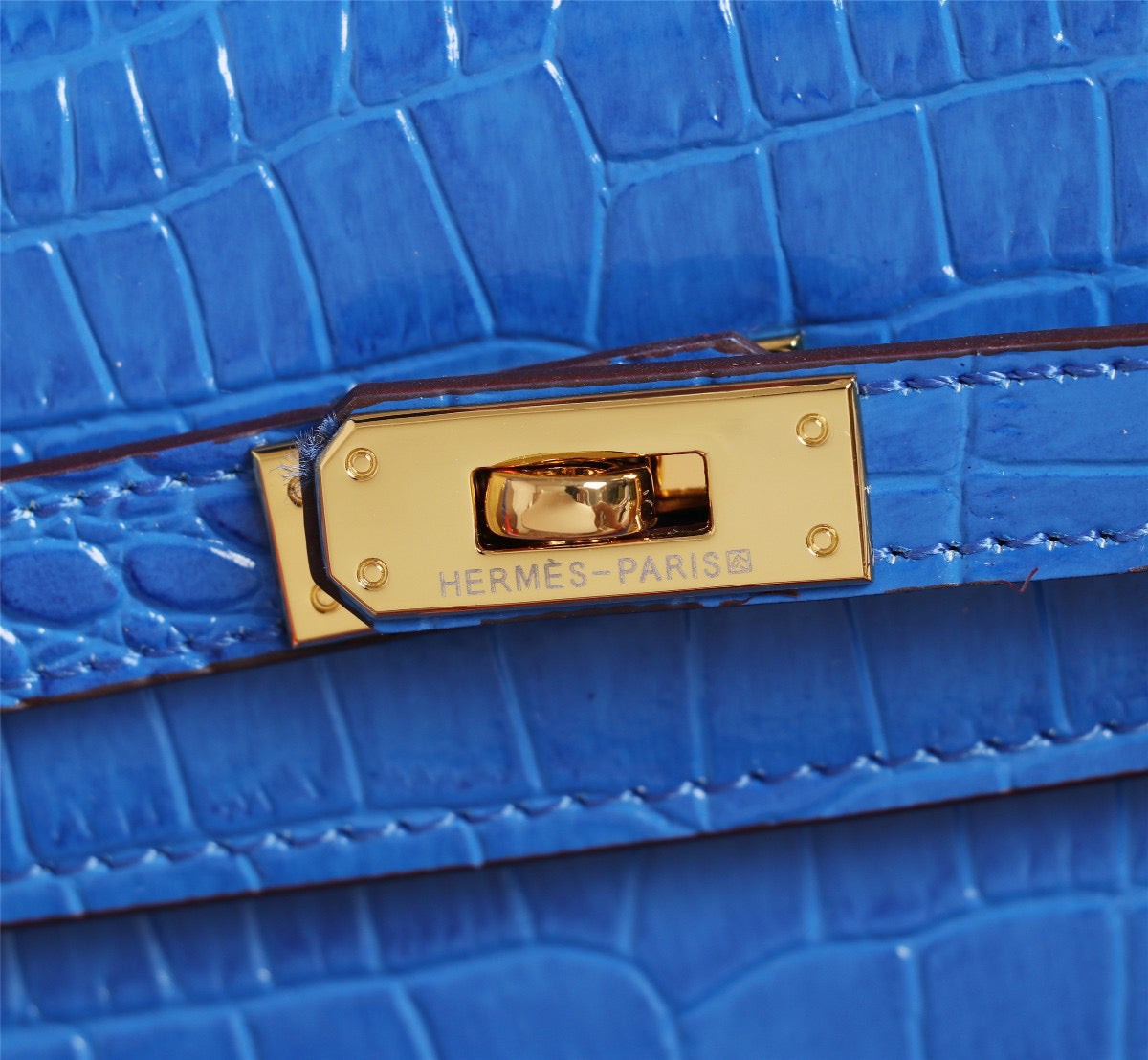 Hermes Kelly 25 Crocodile Leather Blue With Gold Hardware