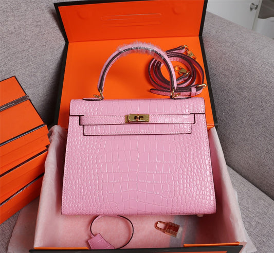 Hermes Kelly 25 Crocodile Leather Pink With Gold Hardware