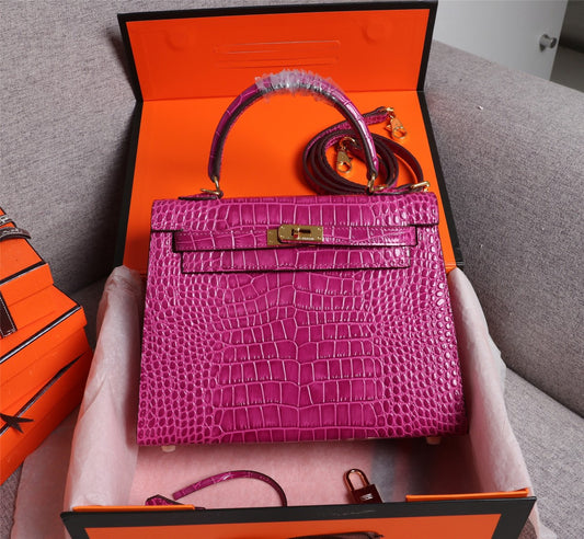 Hermes Kelly 25 Crocodile Leather Purple With Gold Hardware