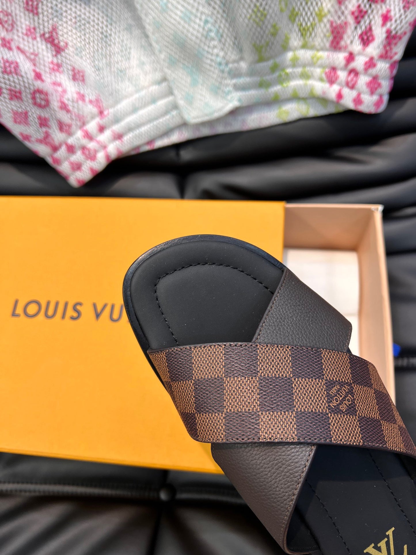 LV Classic Brown Checkerboard Slippers