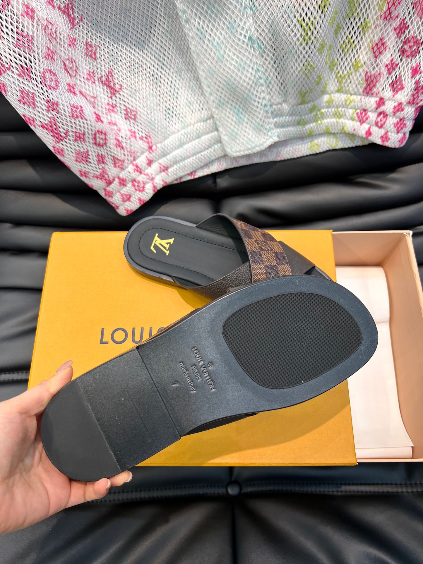 LV Classic Brown Checkerboard Slippers