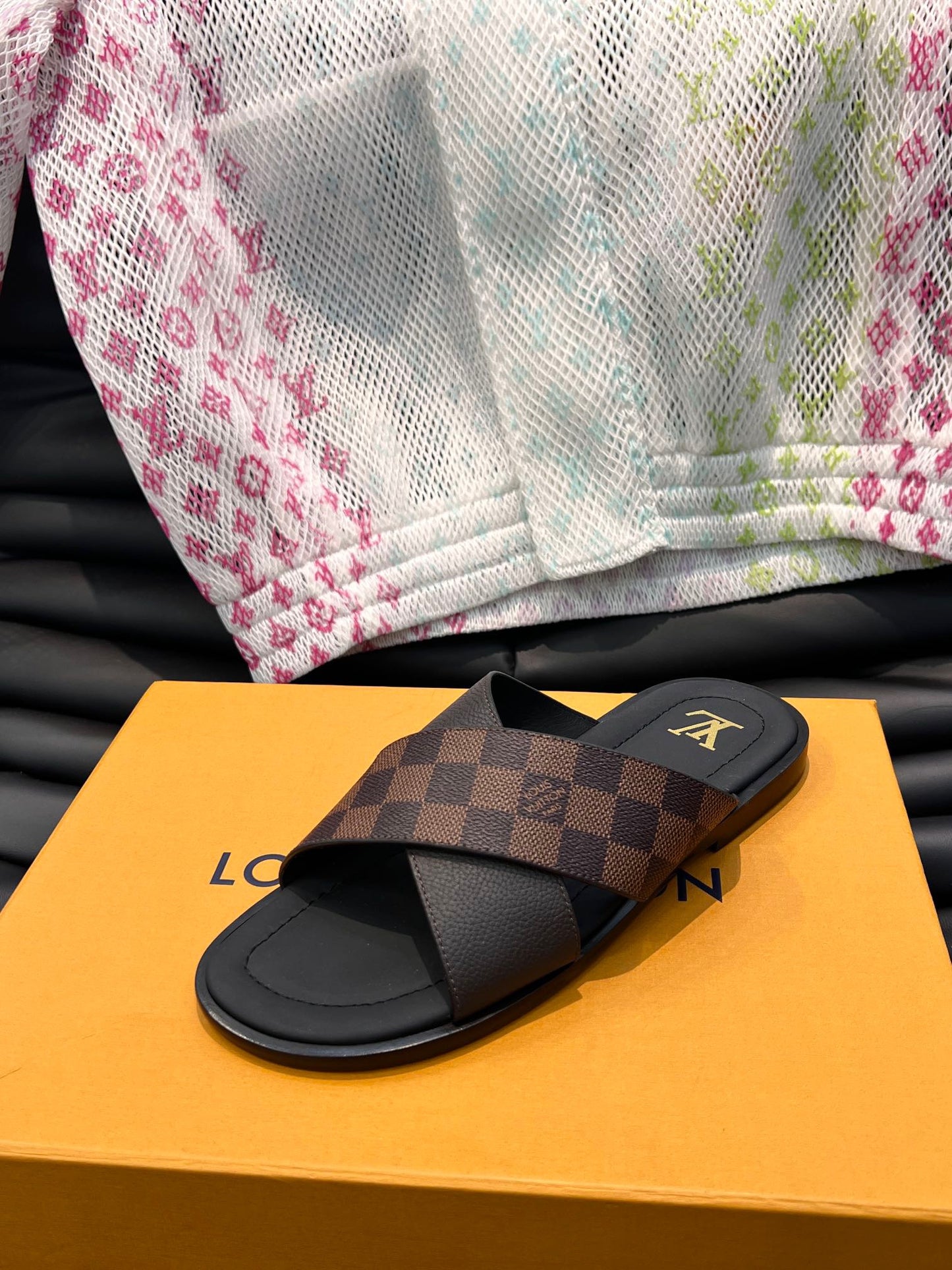 LV Classic Brown Checkerboard Slippers