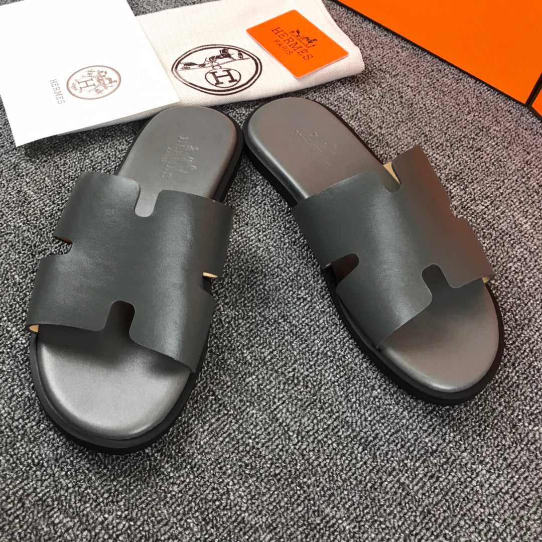 Hermes Lzmir Slipper Gray Smooth Calfskin Leather