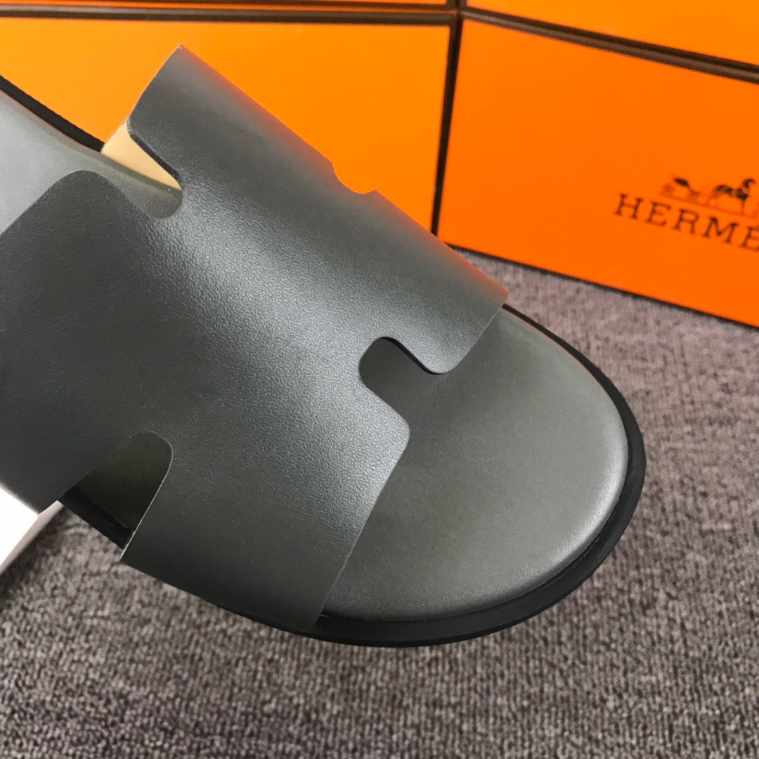 Hermes Lzmir Slipper Gray Smooth Calfskin Leather