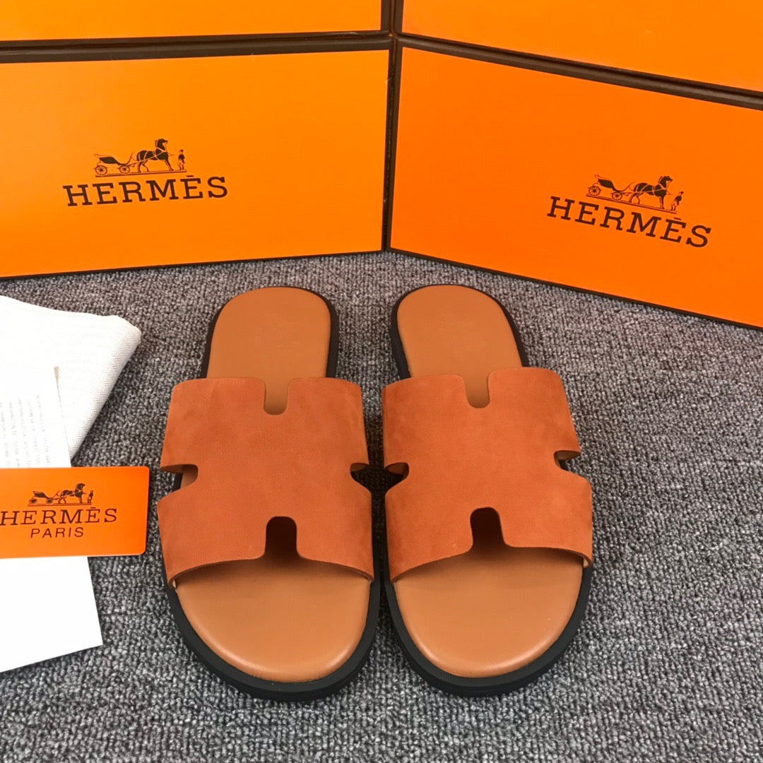 Hermes Lzmir Slides In Orange Epsom Leather