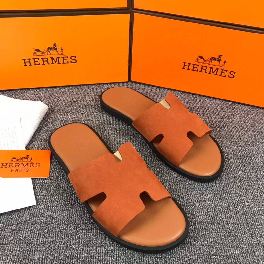 Hermes Lzmir Slides In Orange Epsom Leather