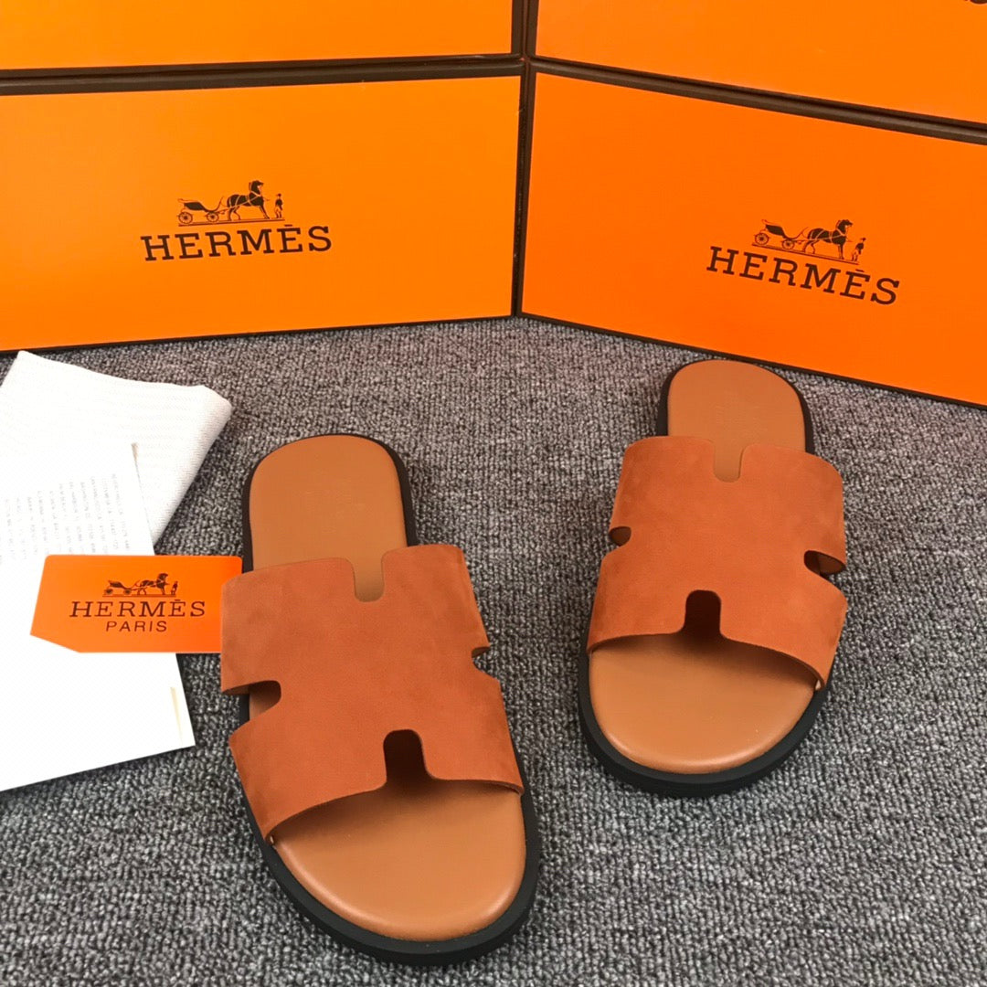 Hermes Lzmir Slides In Orange Epsom Leather