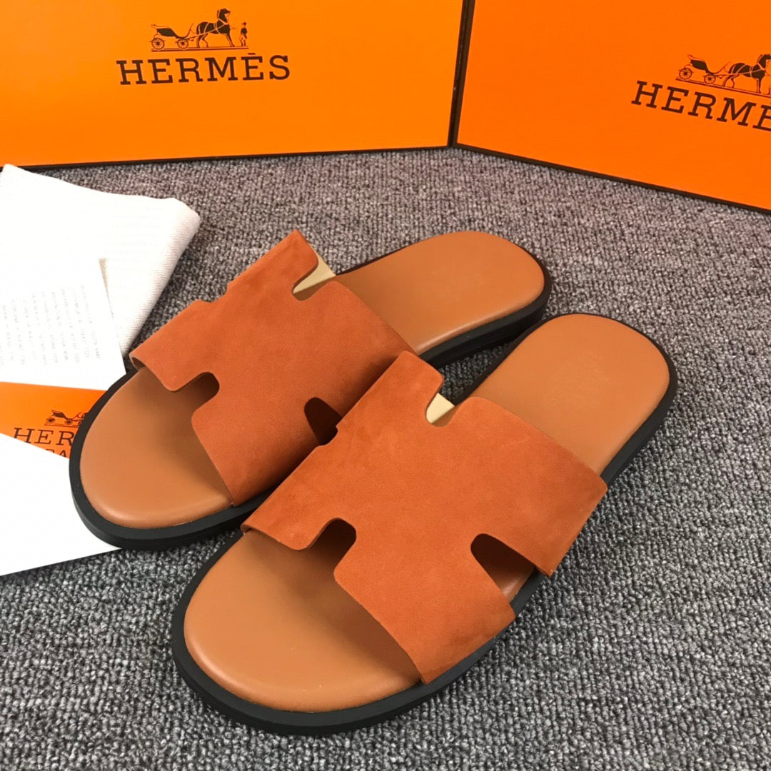 Hermes Lzmir Slides In Orange Epsom Leather