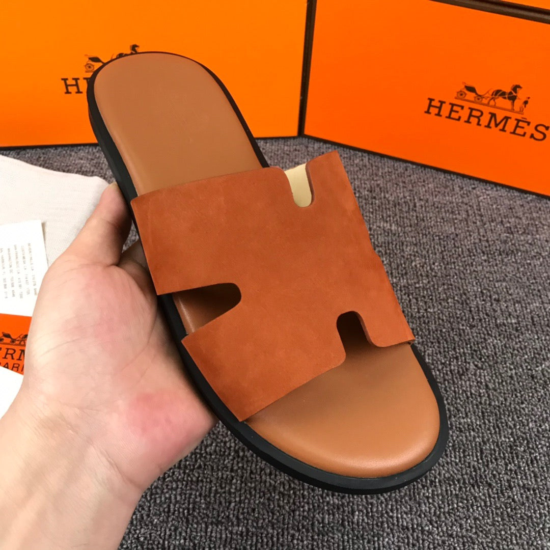 Hermes Lzmir Slides In Orange Epsom Leather