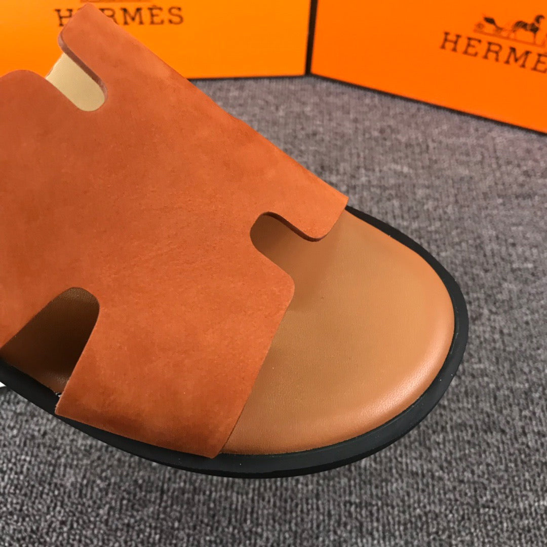 Hermes Lzmir Slides In Orange Epsom Leather