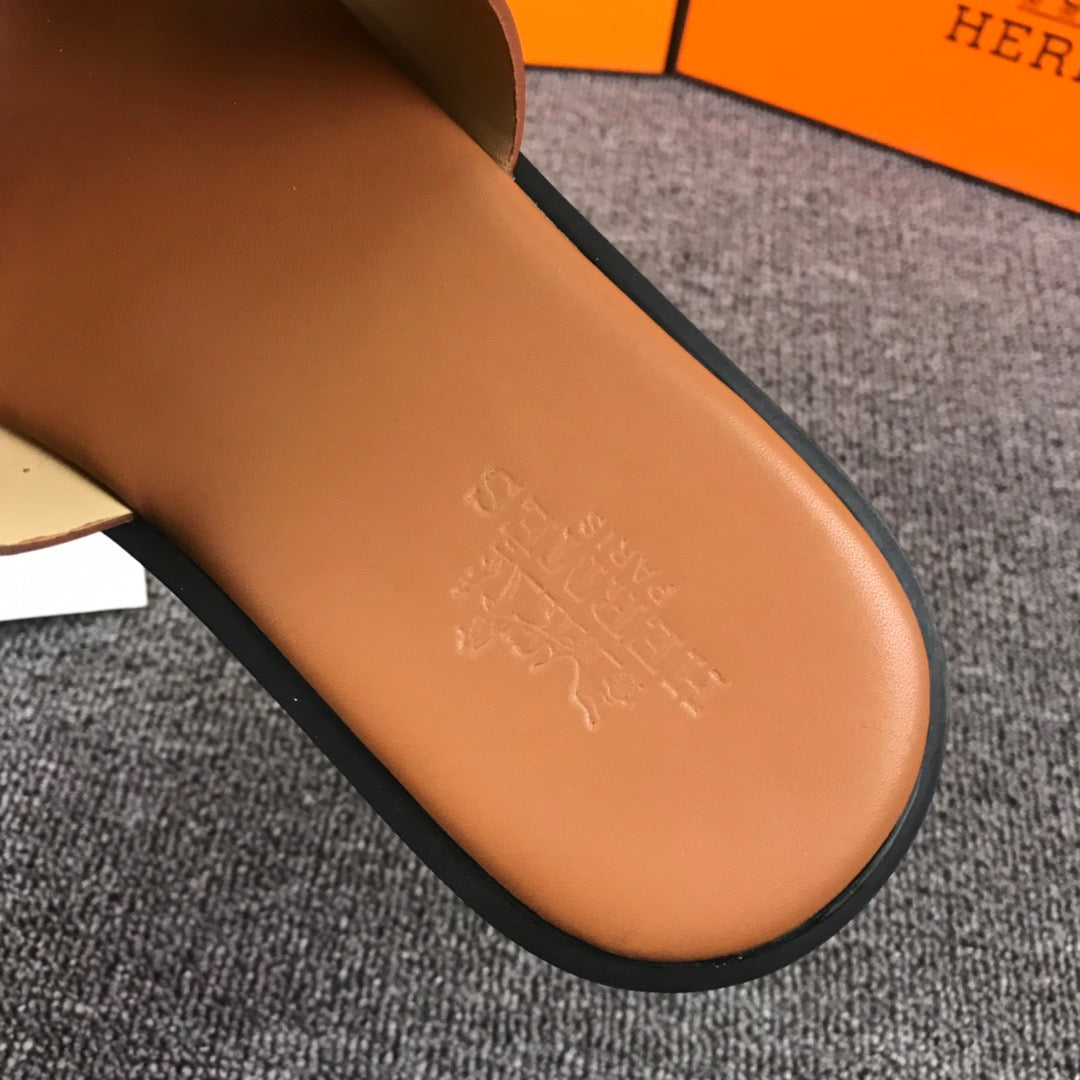 Hermes Lzmir Slides In Orange Epsom Leather