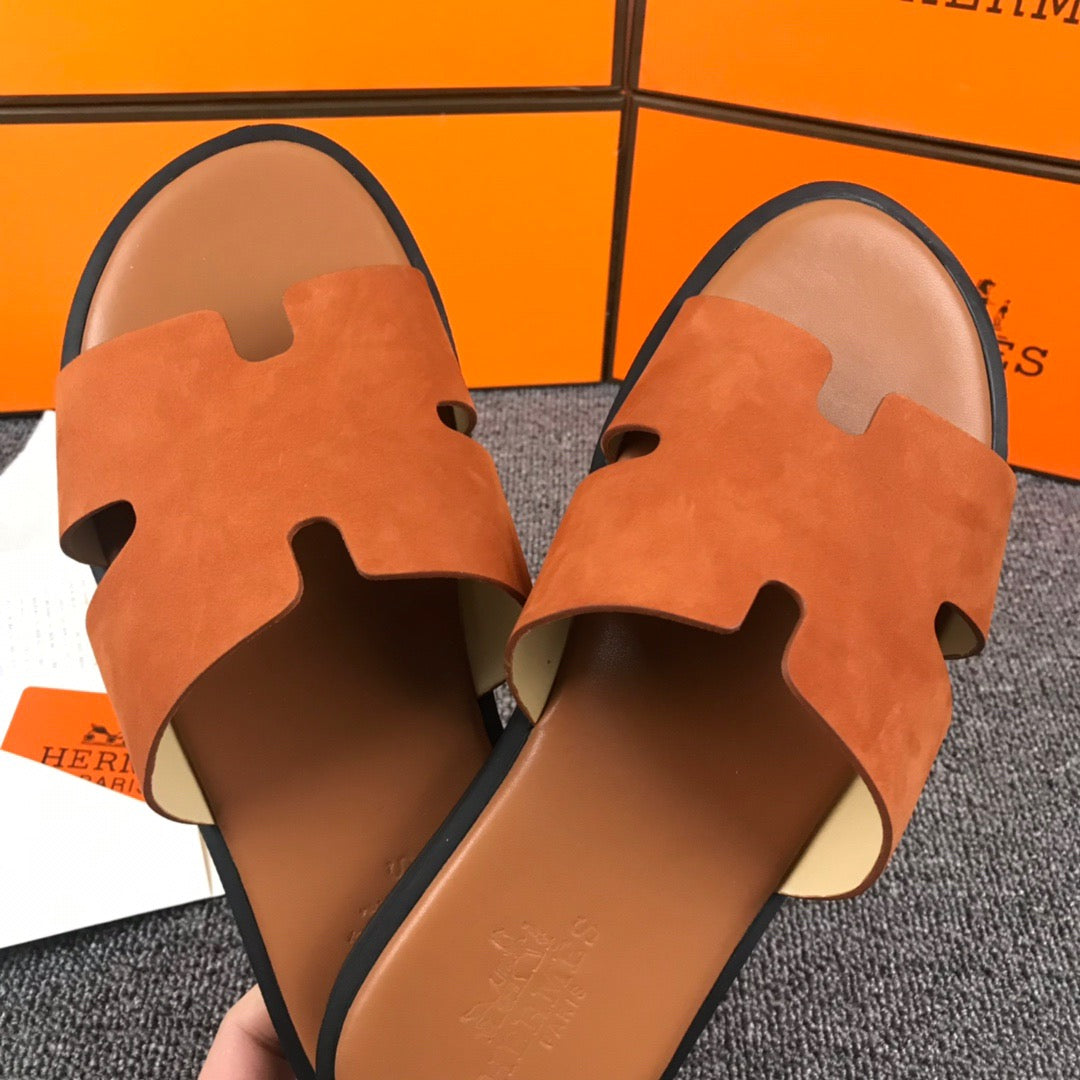 Hermes Lzmir Slides In Orange Epsom Leather