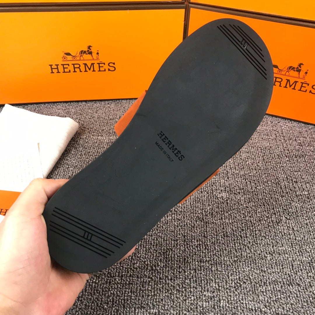 Hermes Lzmir Slides In Orange Epsom Leather