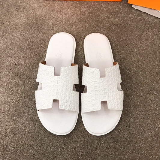 Hermes Classic H Shape In White Slippers