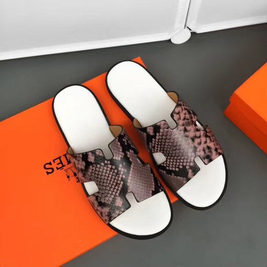 Hermes H-shaped Snake Print Slippers