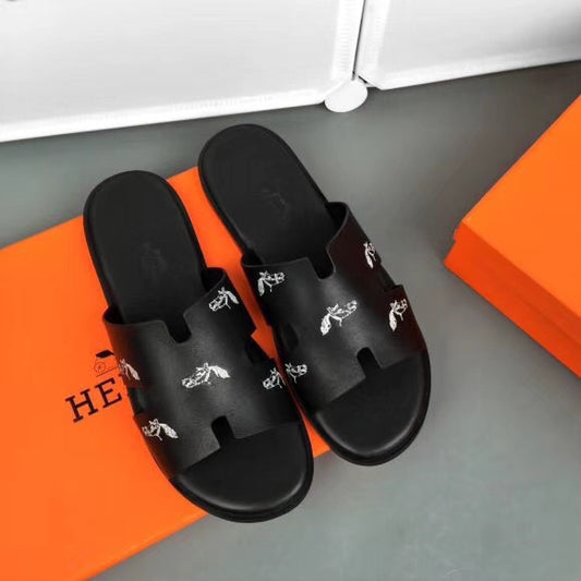 Hermès Black Lzmir Leather Slippers