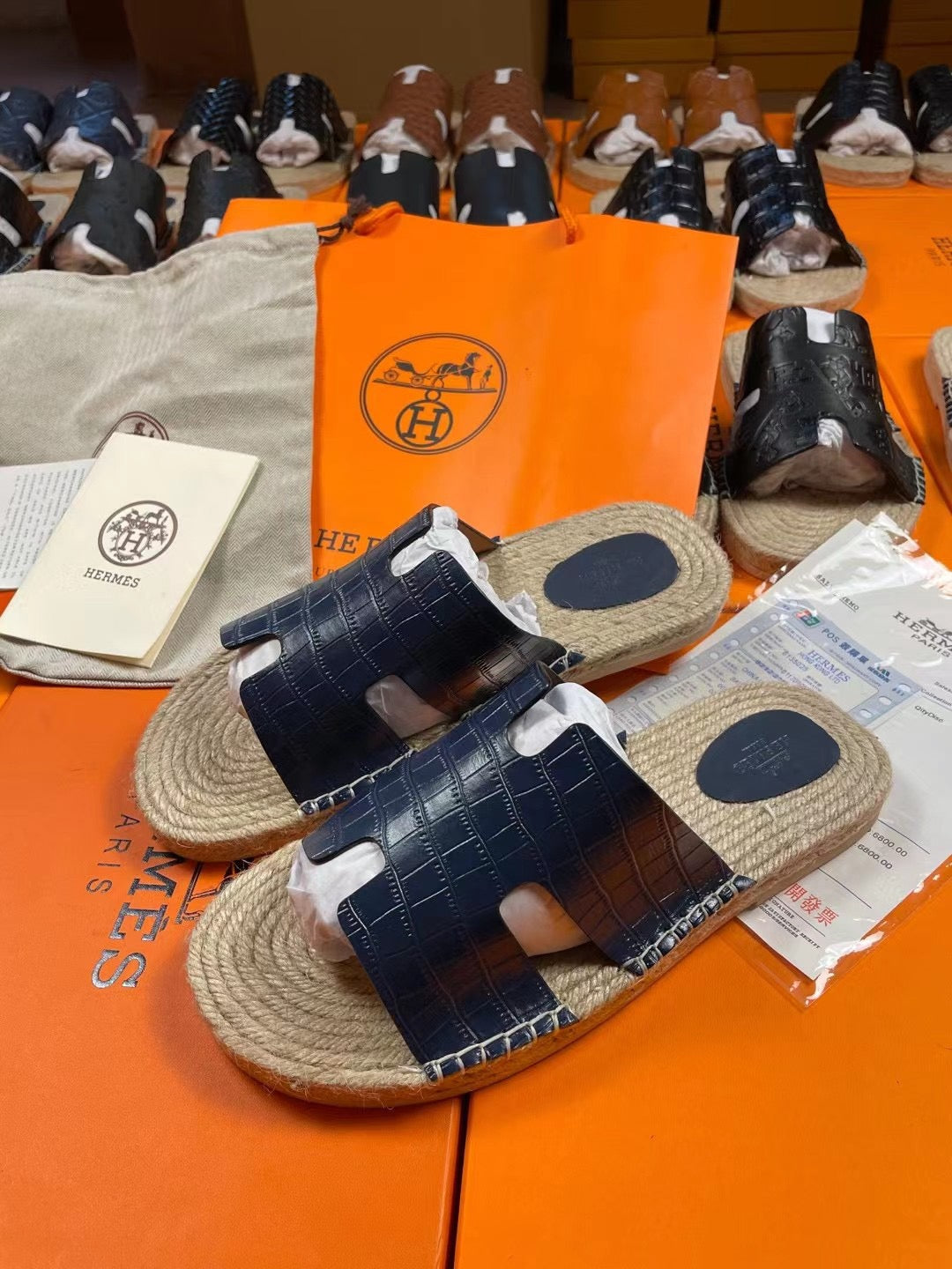 Hermes Crocodile Leather Stone Slippers In Black GZ Luxuries