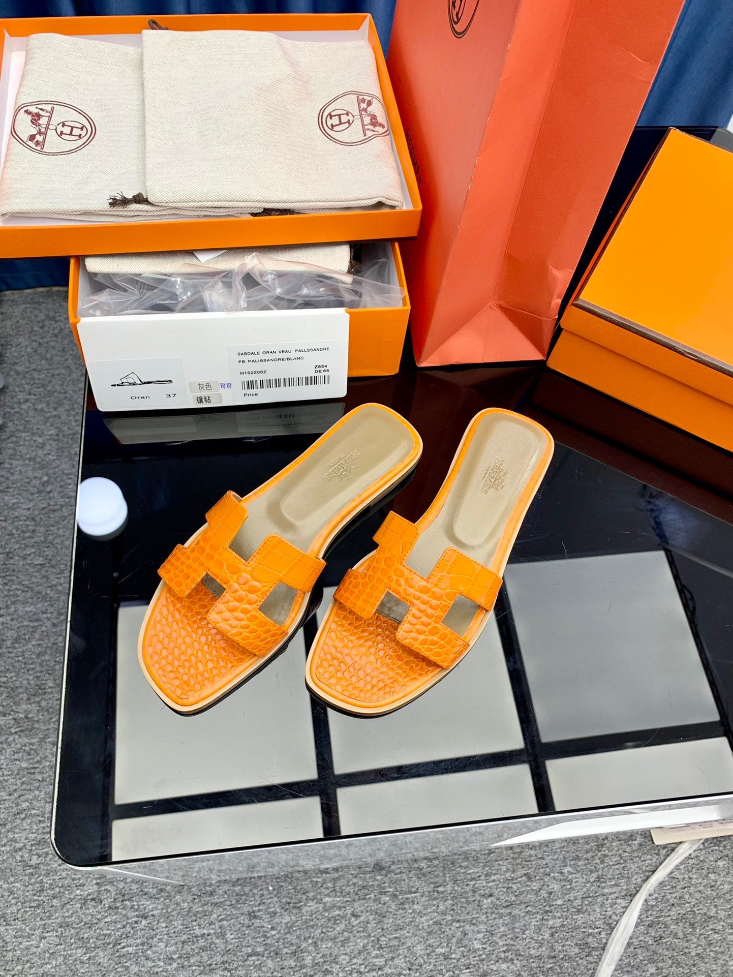 Hermès Oran Sandals Orange Niloticus Crocodile