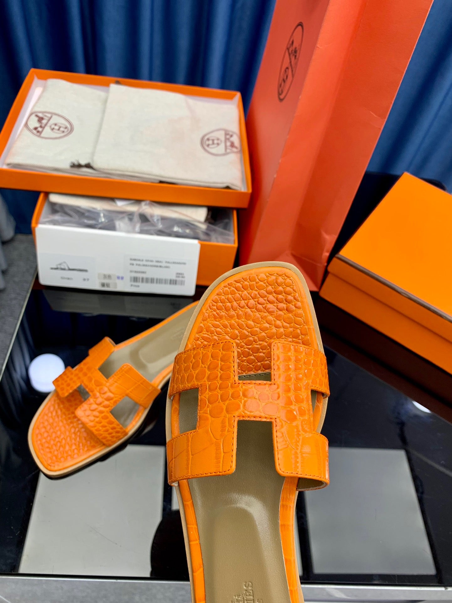 Hermès Oran Sandals Orange Niloticus Crocodile