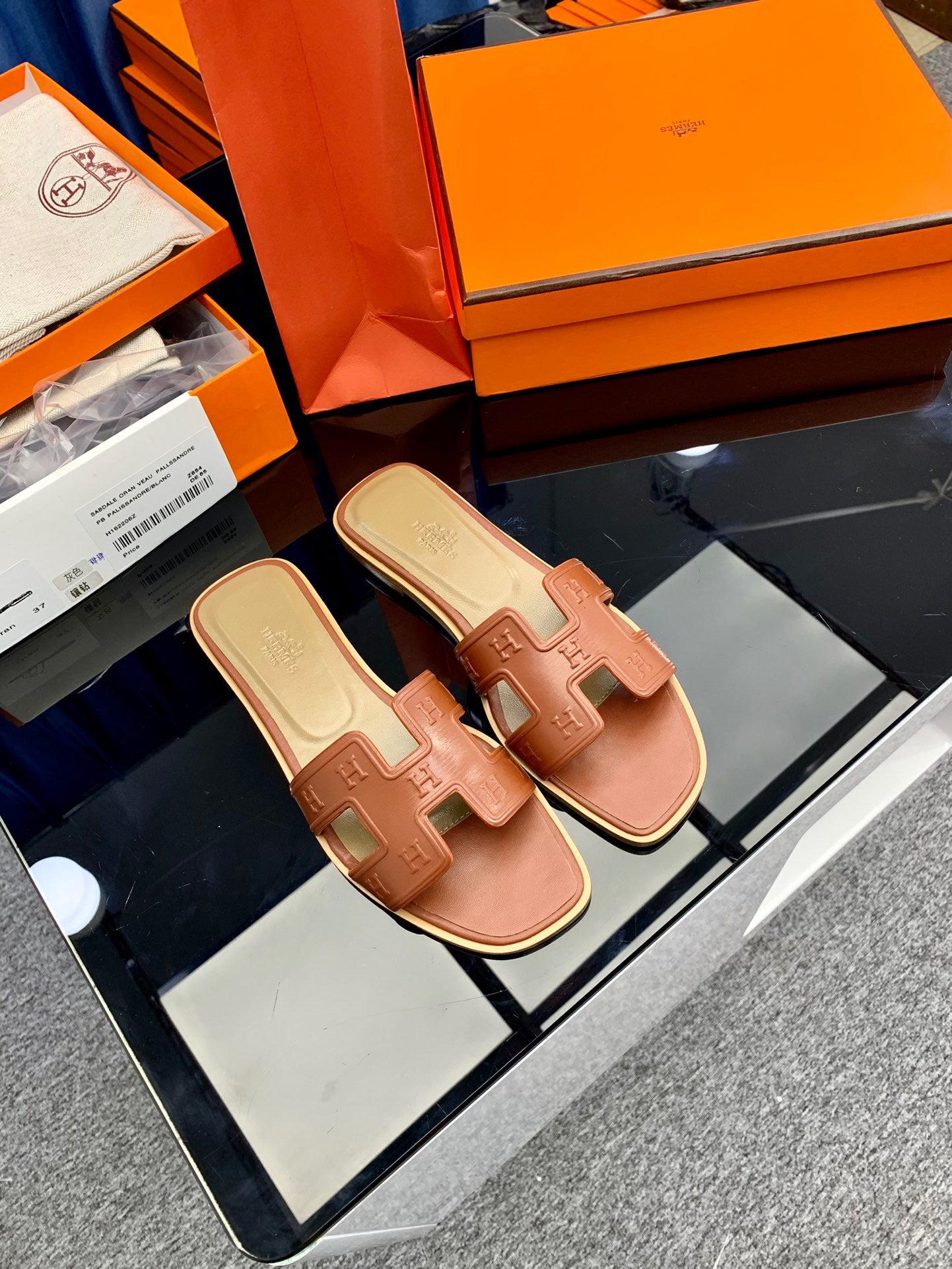 Hermes Oran Slides In Brown