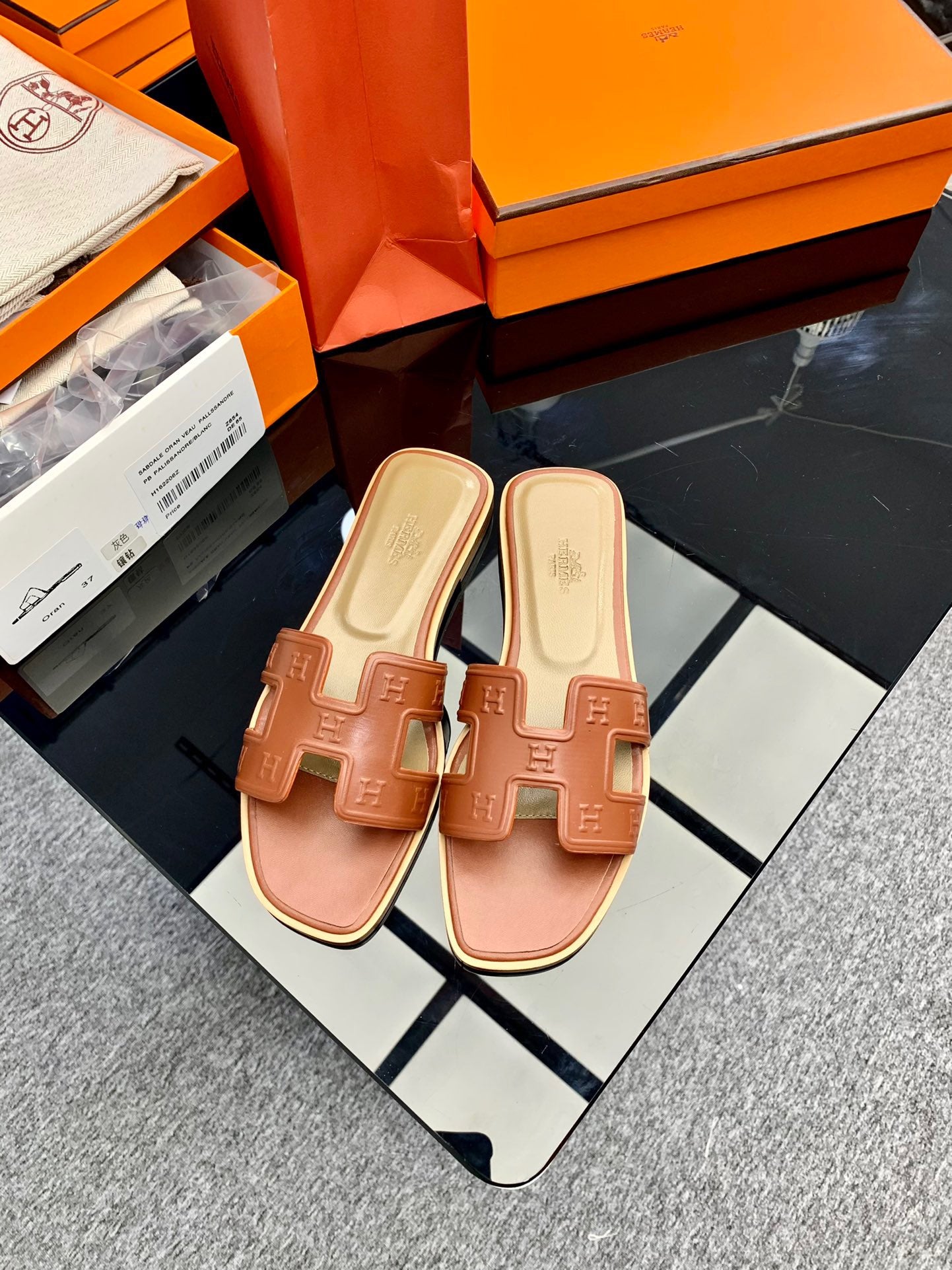 Hermes Oran Slides In Brown