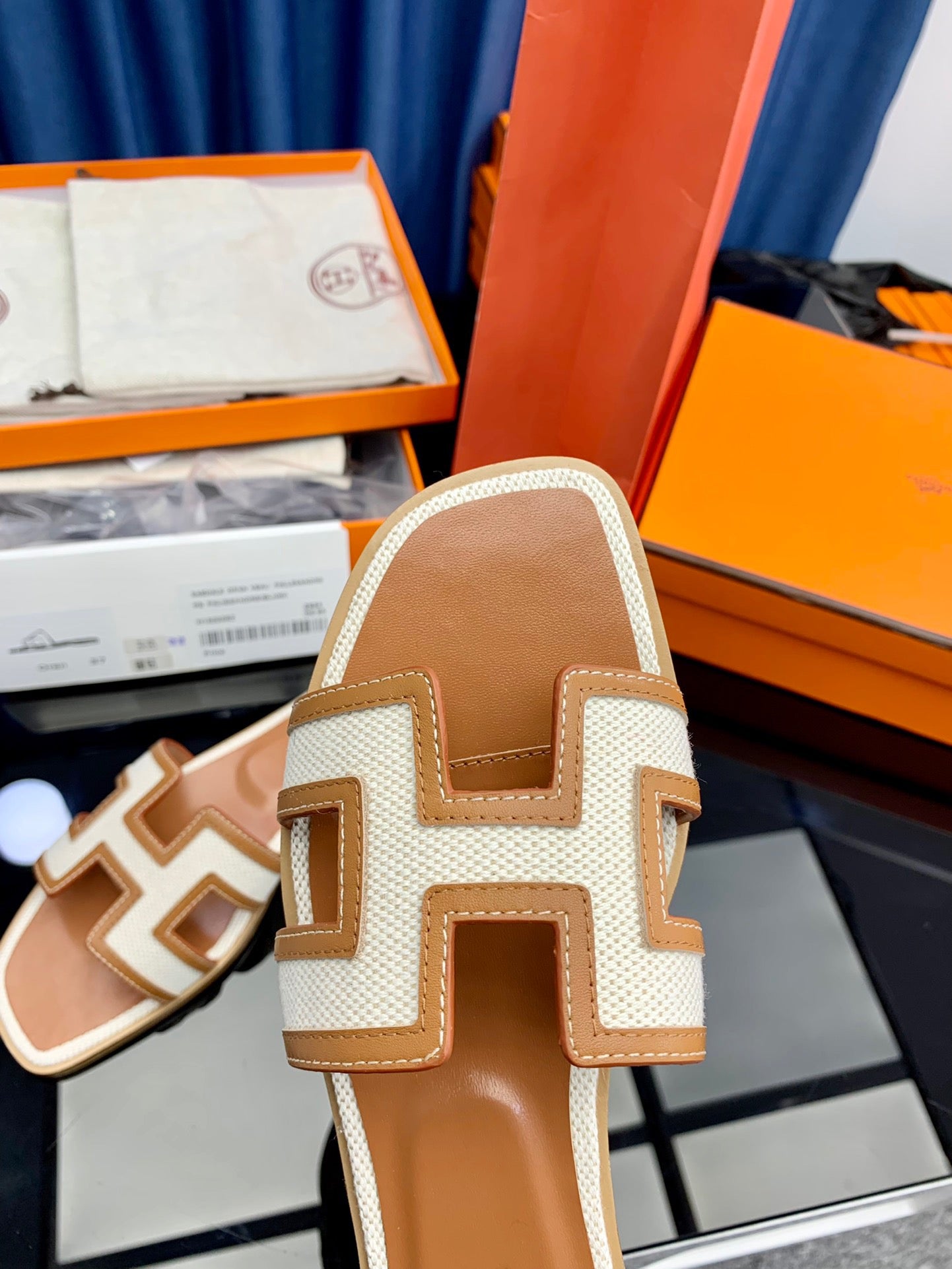 Hermès Oran Sandals Beige Canvas