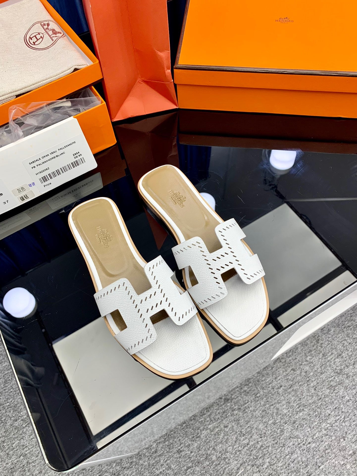 Hermes Oasis Sandals In White Perforated Epsom Leather