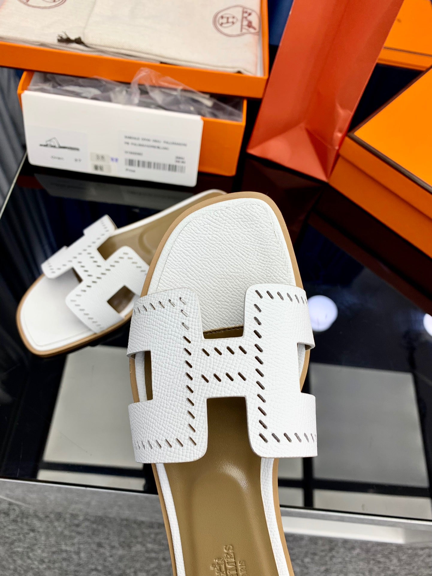 Hermes Oasis Sandals In White Perforated Epsom Leather