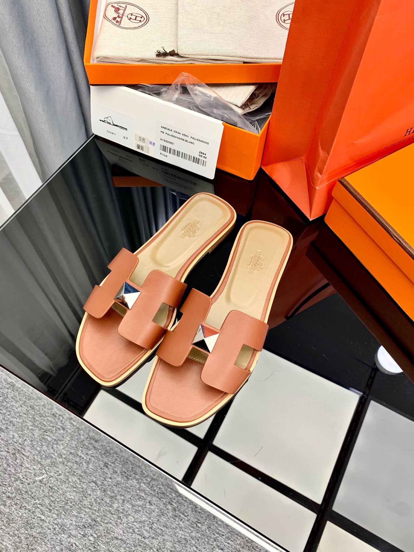 Hermès Oran Sandals Brown Box Calfskin