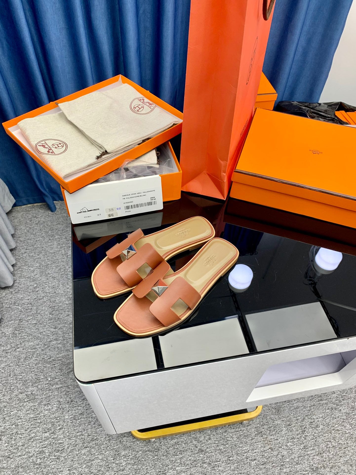 Hermès Oran Sandals Brown Box Calfskin