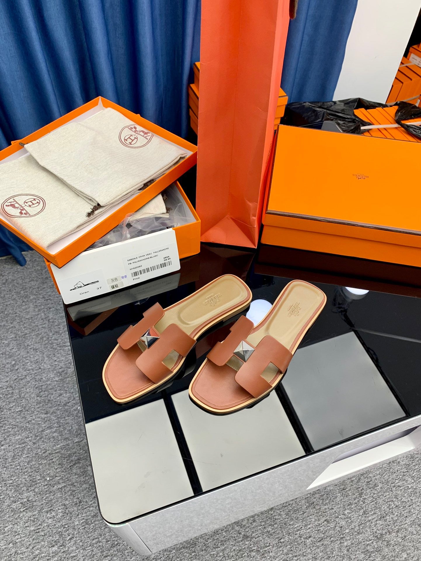 Hermès Oran Sandals Brown Box Calfskin