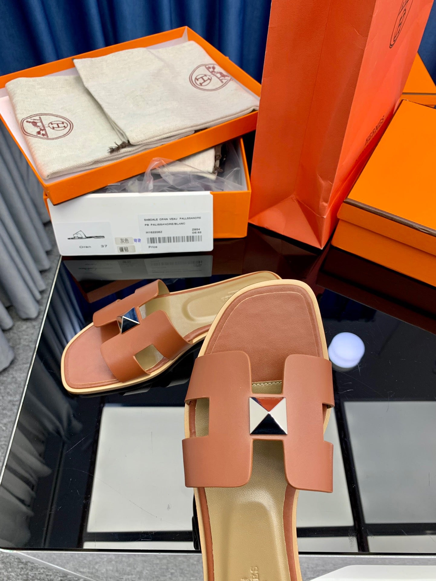 Hermès Oran Sandals Brown Box Calfskin