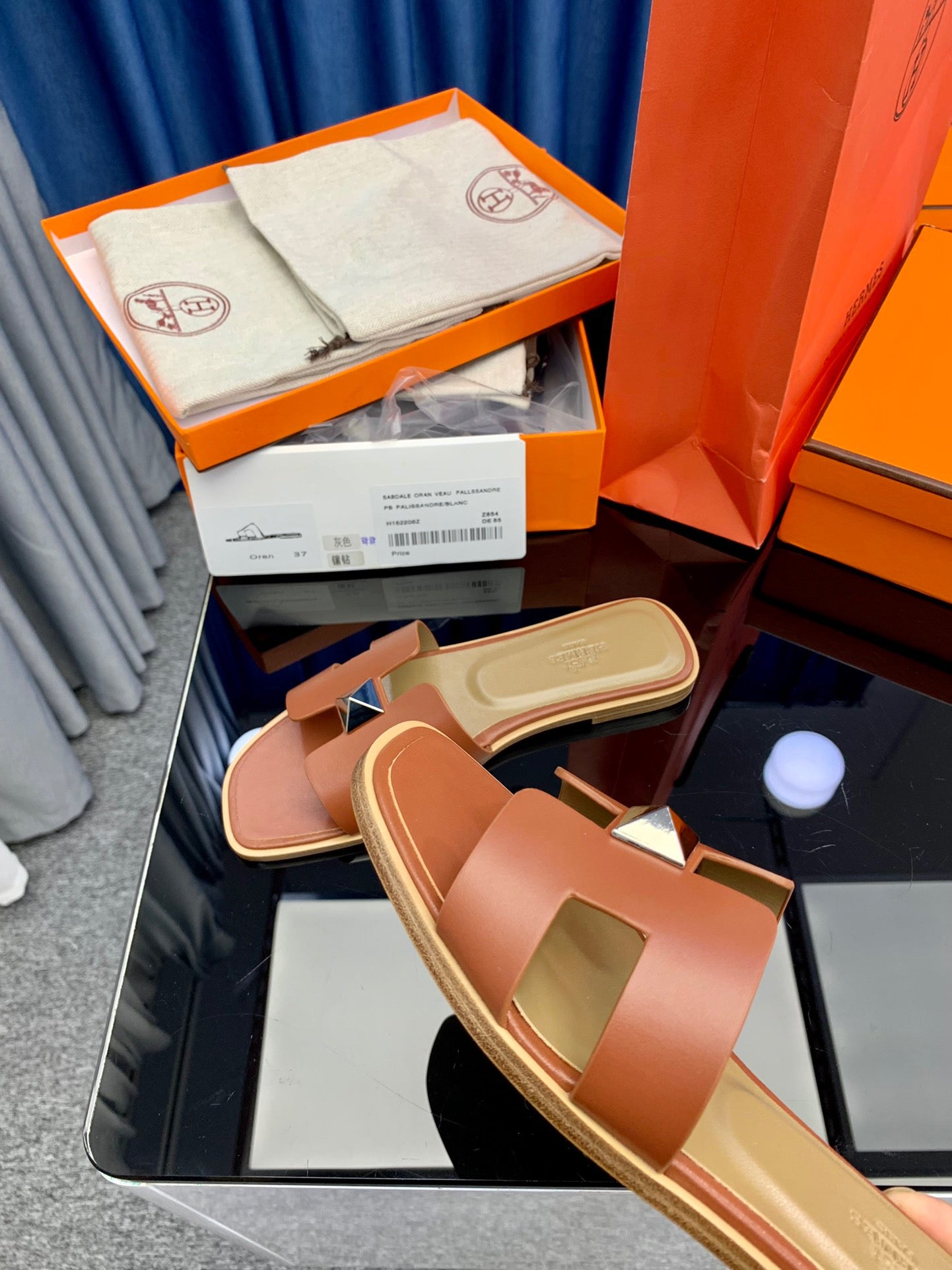 Hermès Oran Sandals Brown Box Calfskin