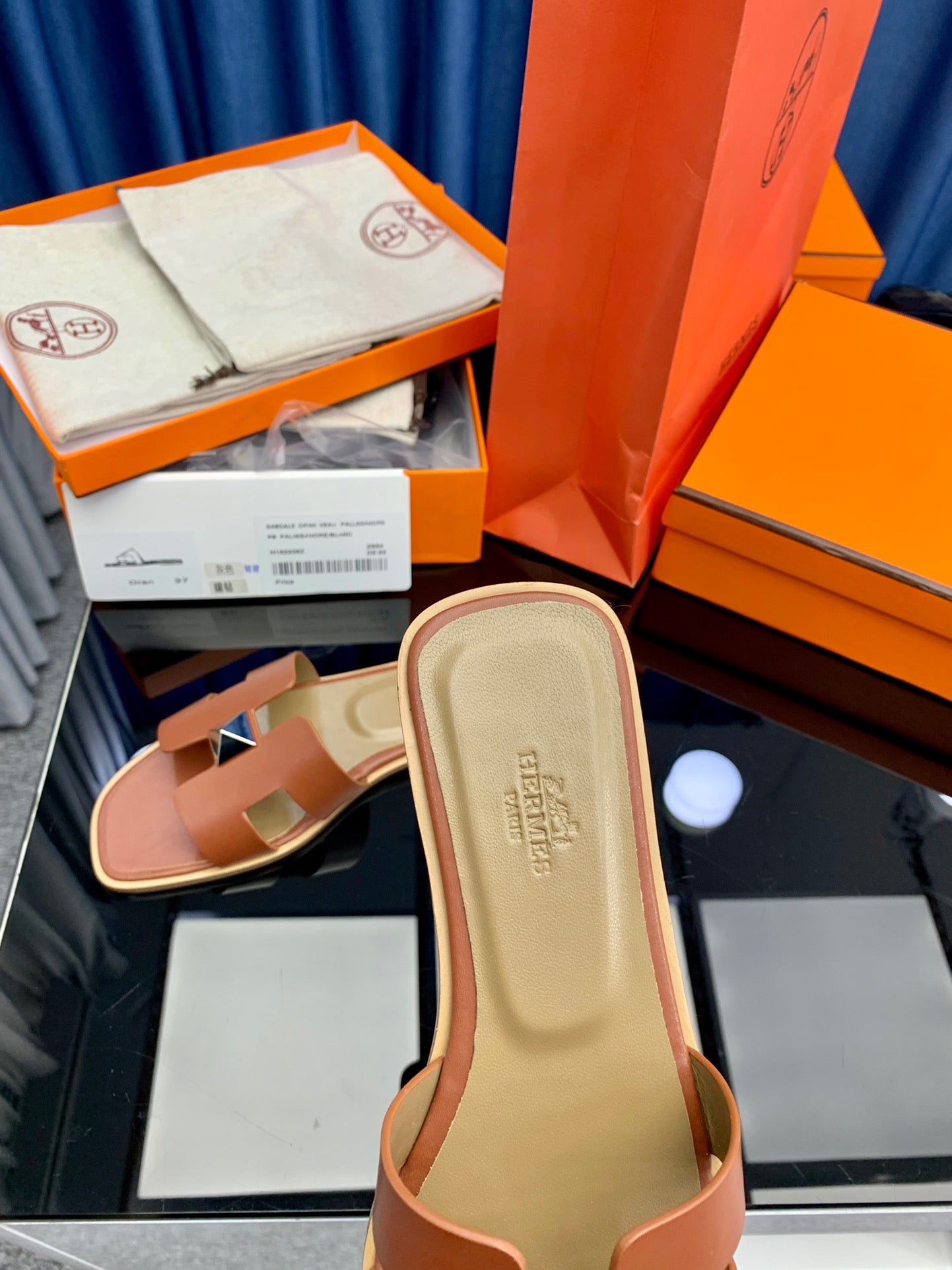 Hermès Oran Sandals Brown Box Calfskin