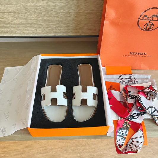 Hermes Oran White Sandal