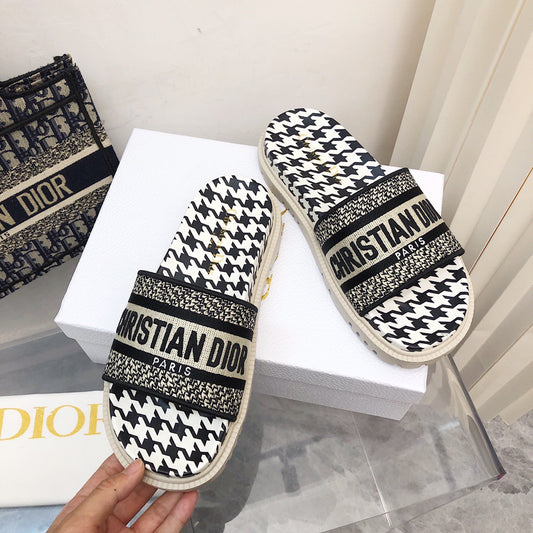 Dior Black Thick Sole Jelly Slides