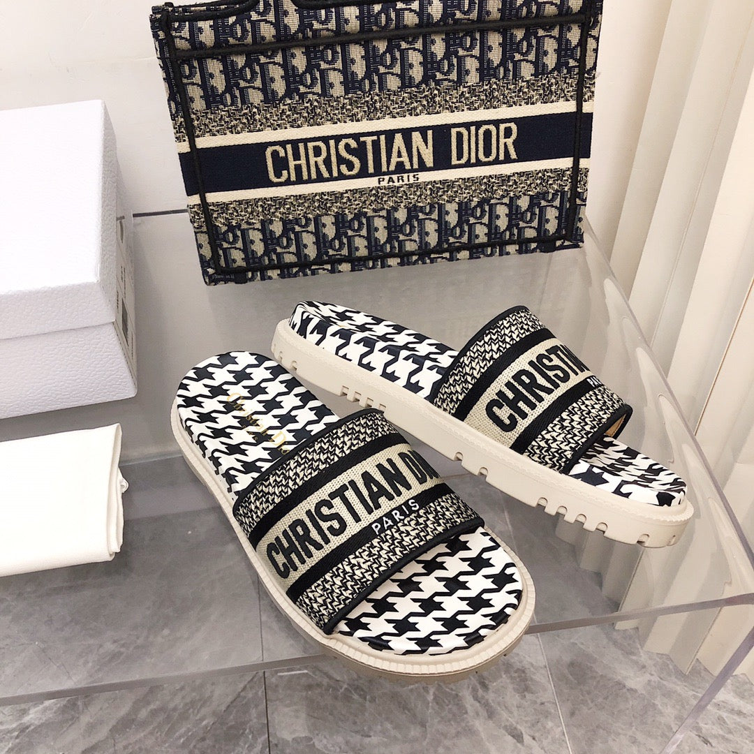 Dior Black Thick Sole Jelly Slides