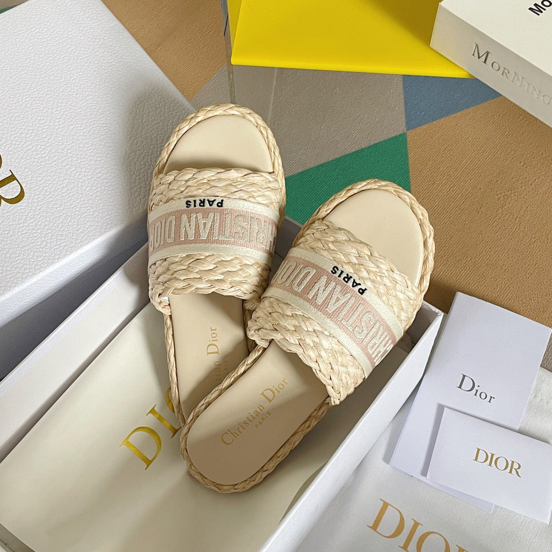 Dior Dway Pink Raffia Slides