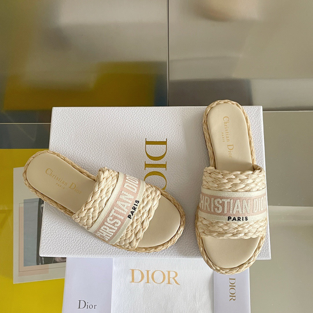 Dior Dway Pink Raffia Slides