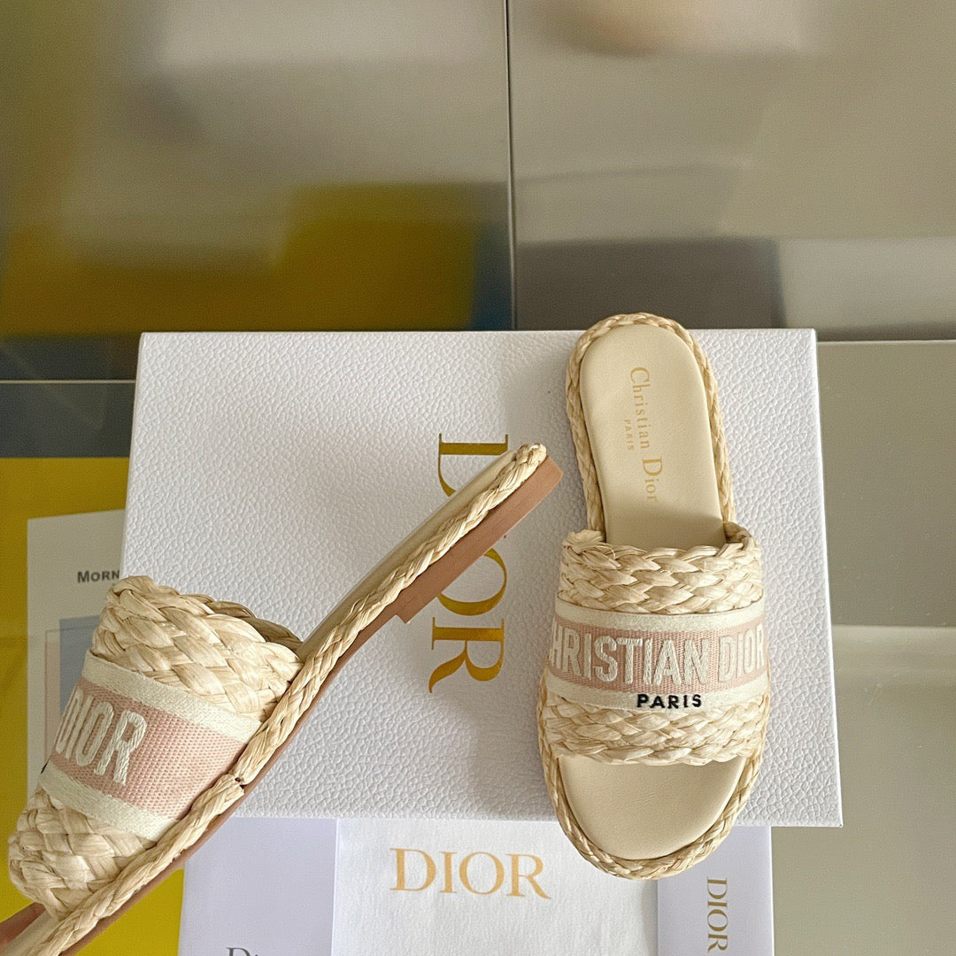 Dior Dway Pink Raffia Slides