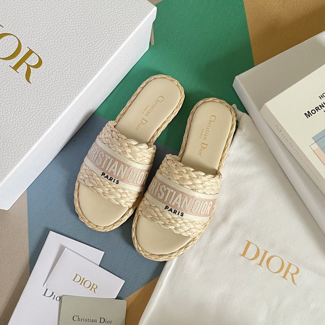 Dior Dway Pink Raffia Slides