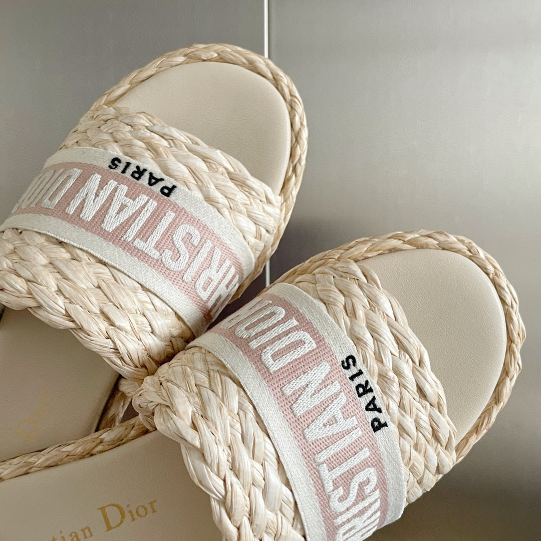 Dior Dway Pink Raffia Slides