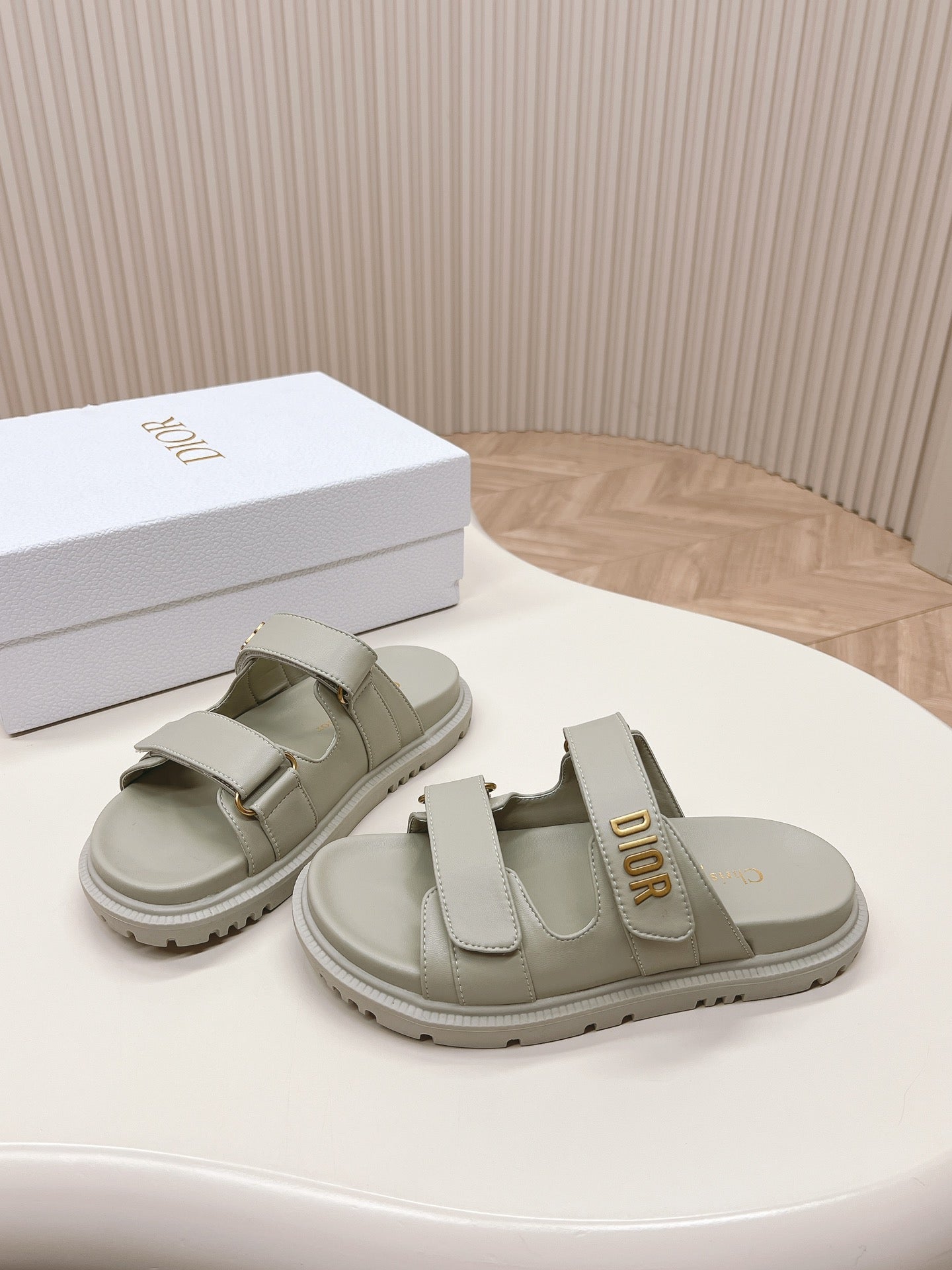 Dior Gray Lambskin Dioract Slides