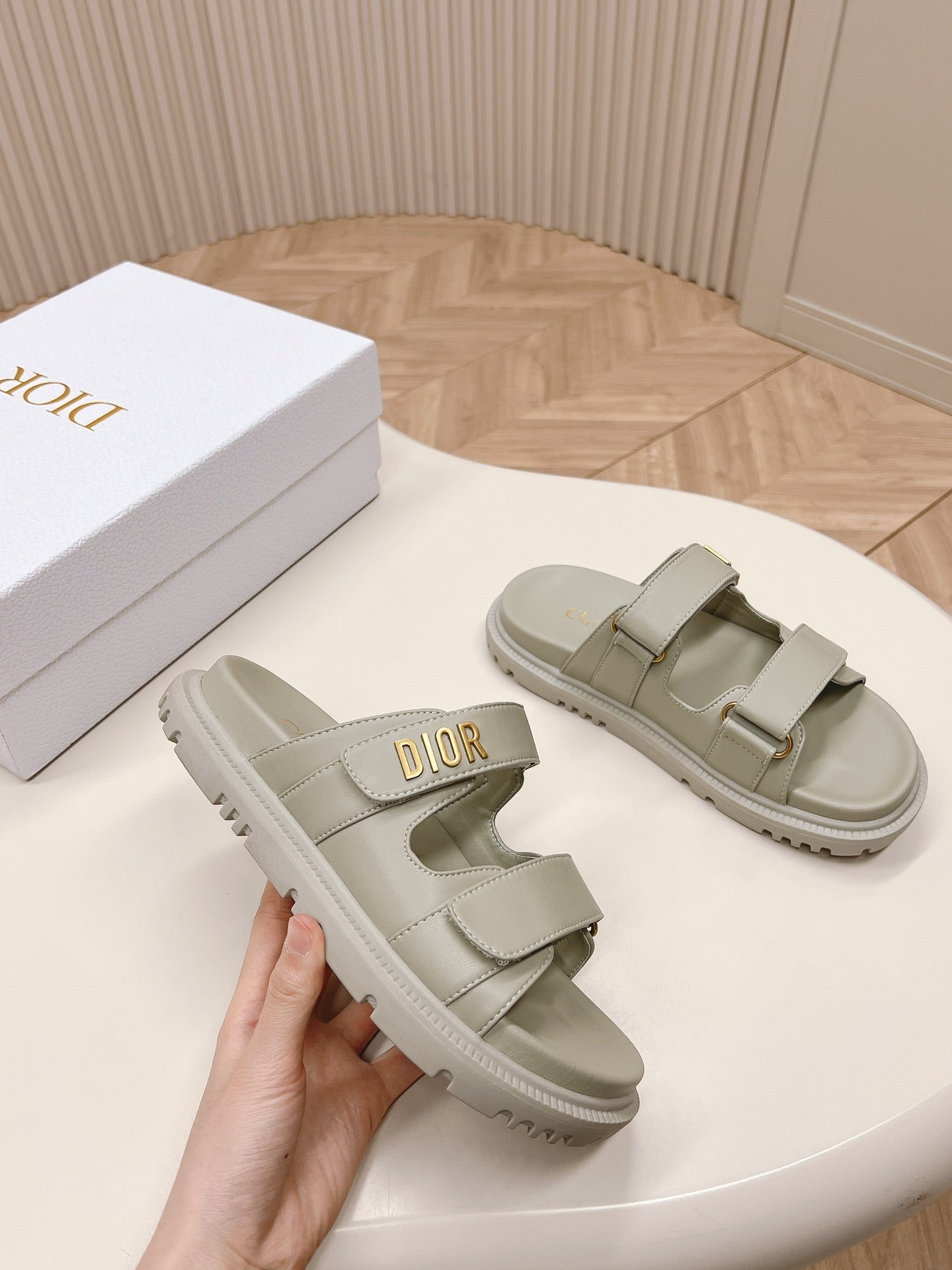 Dior Gray Lambskin Dioract Slides