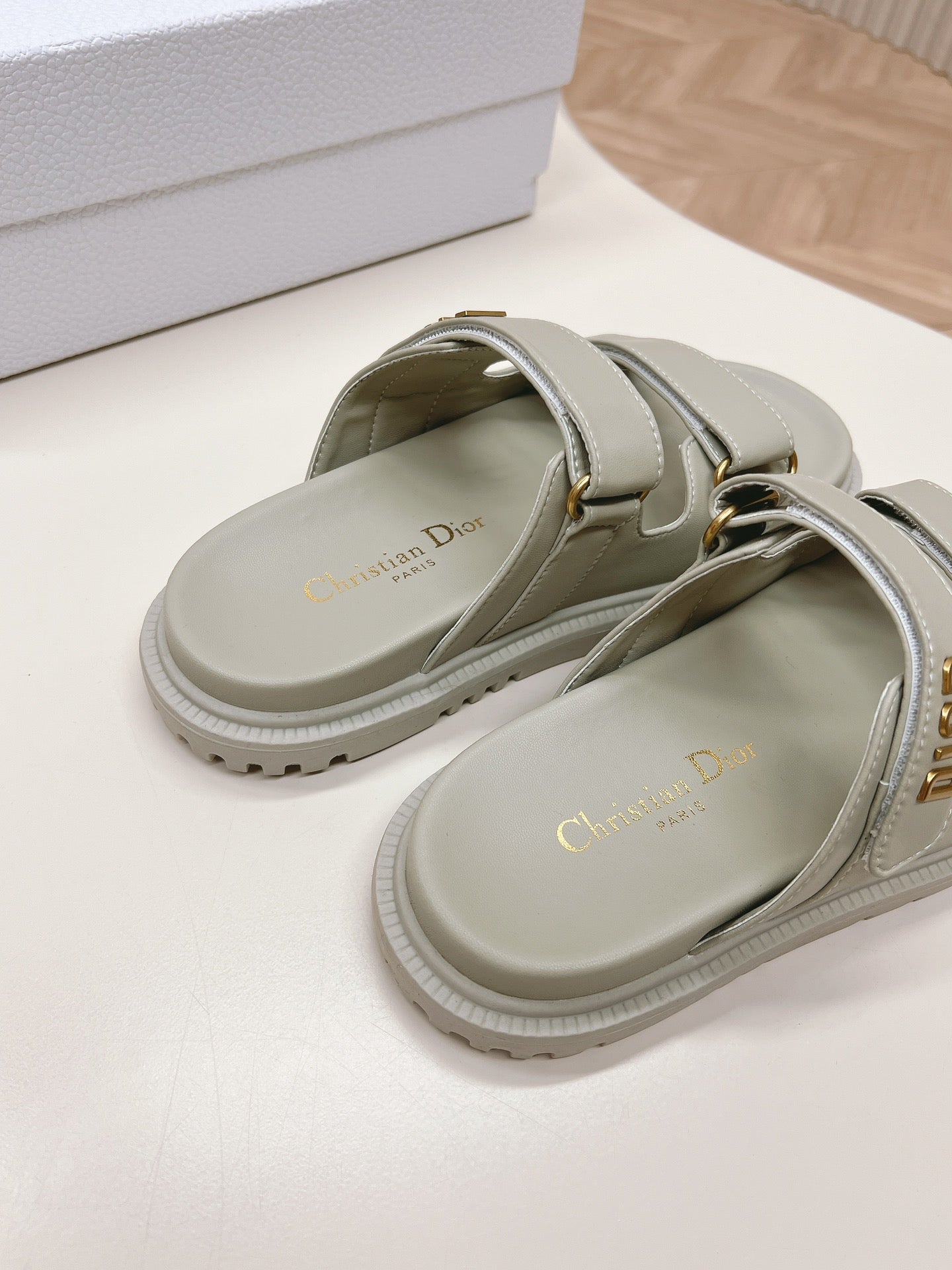 Dior Gray Lambskin Dioract Slides