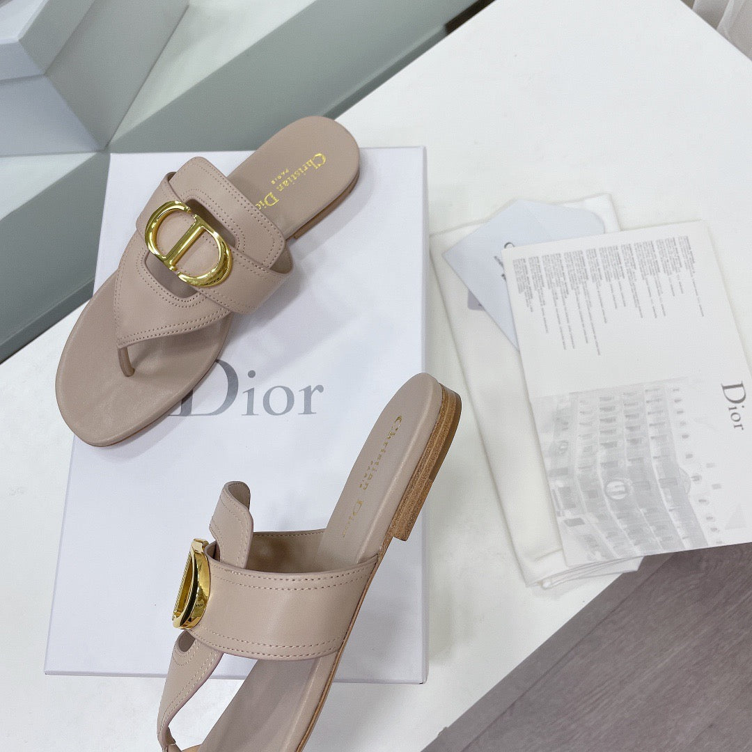 Dior Women D-Club Slide Brown Calfskin Leather ‘CD’ Signature