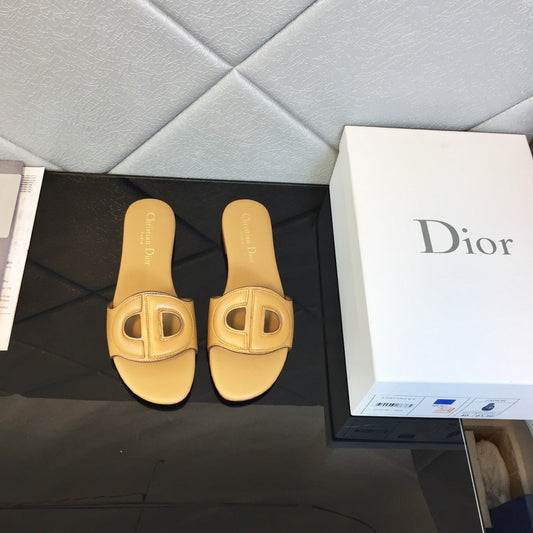 Dior Women D-Club Slide Yellow Calfskin Leather ‘CD’ Signature