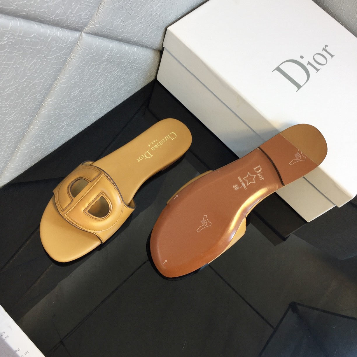 Dior Women D-Club Slide Yellow Calfskin Leather ‘CD’ Signature